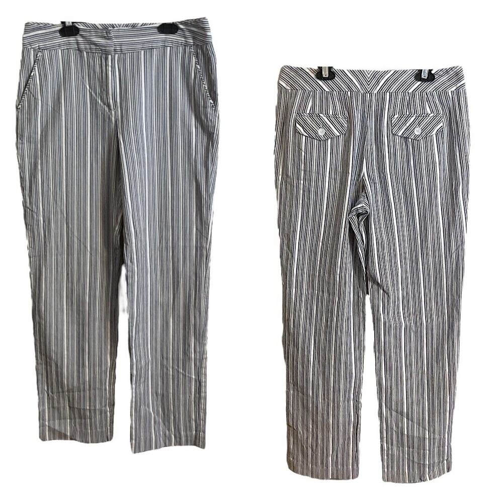 TALBOTS TROUSER PANTS Women’s SZ 6 Striped Blue‎ White Gray Pockets Cotton